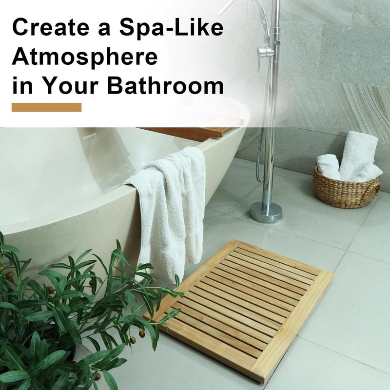 StrongTek 24 inch Teak Shower Mat, Water-Resistant, Non-Slip, Easy-to-Clean Bath Mat for Safety and Durability, Ideal for Bathrooms, Saunas, Spas, and Outdoor Use - Image 3